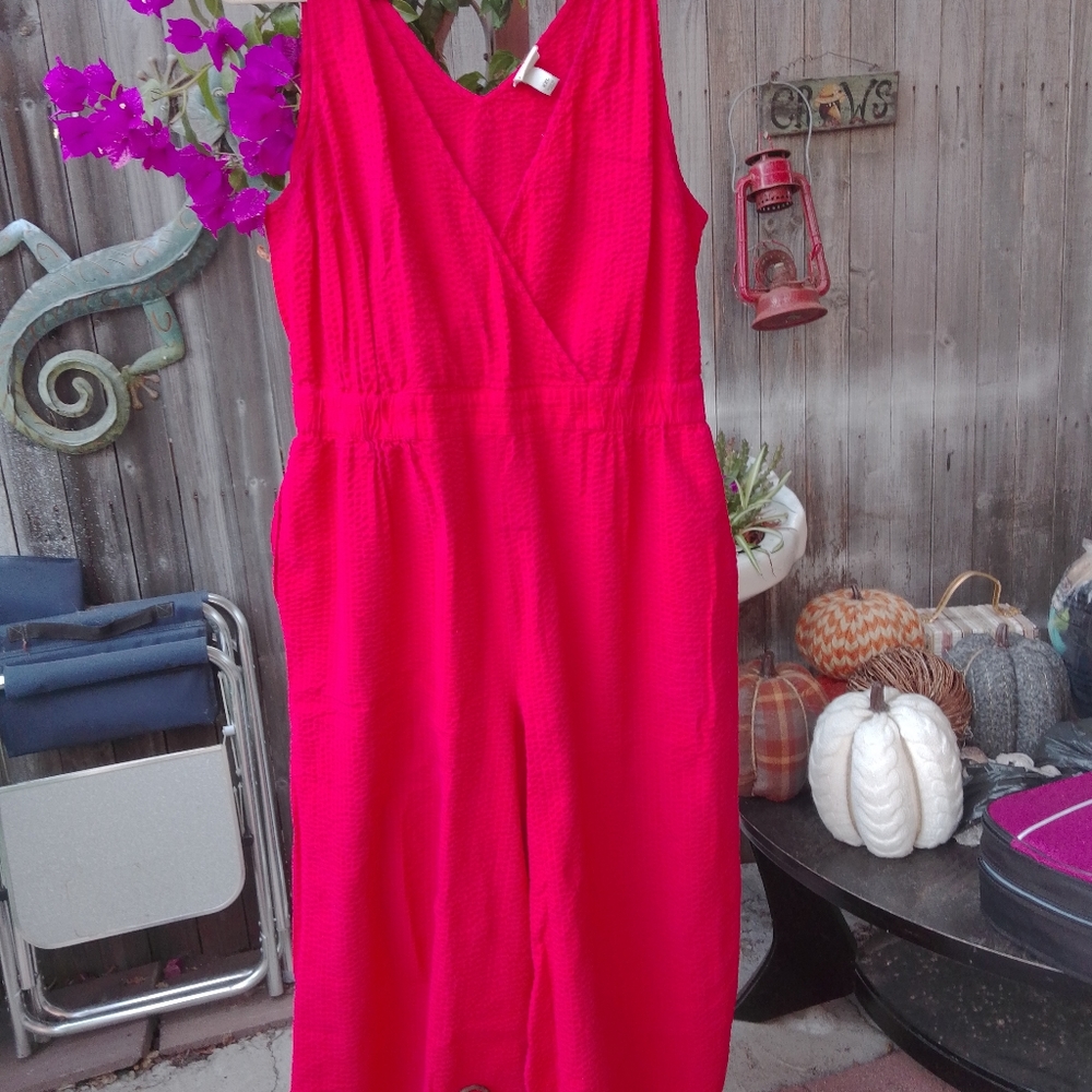Red Plus Size ankle cropped jumpsuit